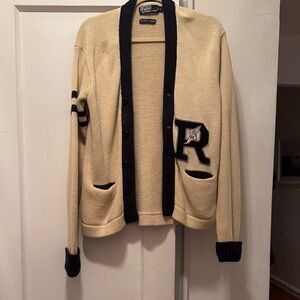Ralph Lauren Beige and Navy Knit Cardigan